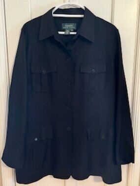 RALPH LAUREN WOMEN'S BLACK FIELD JACKET, 2X, LUXURIOUS HEAVY SILK